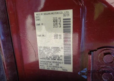 2010 Nissan Maxima S from USA, damaged, VIN 1N4AA5APXAC806007